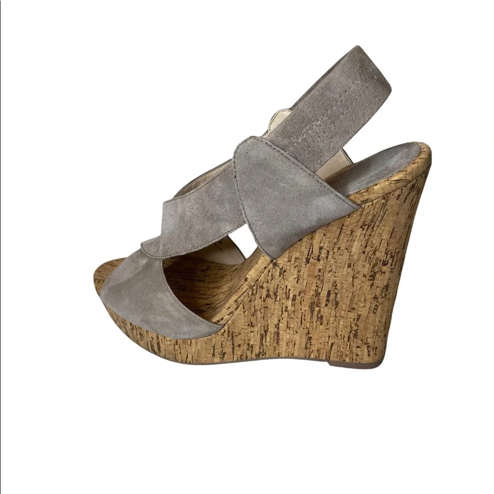 Gray Suede Crisscross Wedge Sandals Size 8.5 - Picture 2 of 9